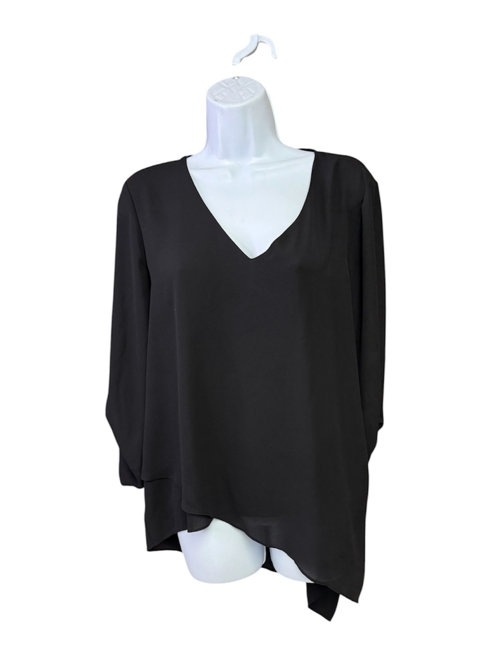Michael Kors Black V-Neck Asymmetric Tunic size 8 gold accents on sleeves